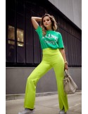 Pantaloni eleganti dama cu crapatura neon lime 502800 - Magazin online - Boutique